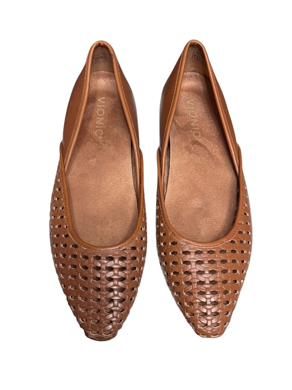 🌻Vionic Gracia Woven Flat Dark Brown Leather Women's Snip Toe Slip On Size 7